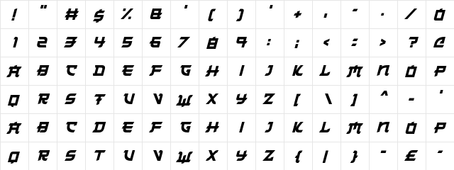 Japanese 2020 Italic  glyph index