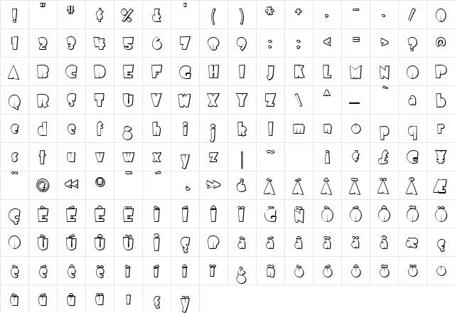 TR Airmole Shaded Regular  glyph index