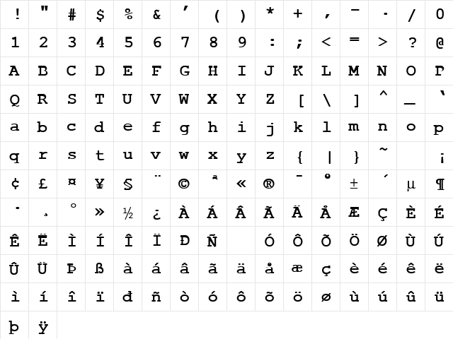 CobbBold Normal  glyph index