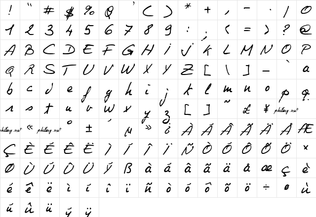 Philing Regular  glyph index