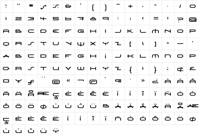 LordHaw Regular  glyph index