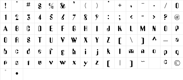 Asimov Regular  glyph index