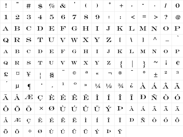 Engravure AT Regular  glyph index