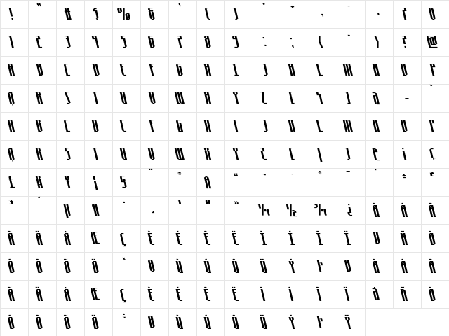 Hydronaut Leftalic Regular  glyph index