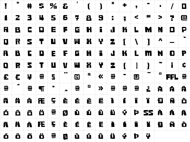 Comrade-Bold Regular  glyph index