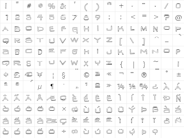 IguanaLover BTN Wide Out Regular  glyph index