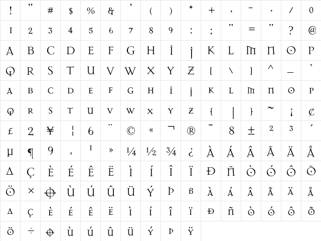 MansonAlternate Regular  glyph index