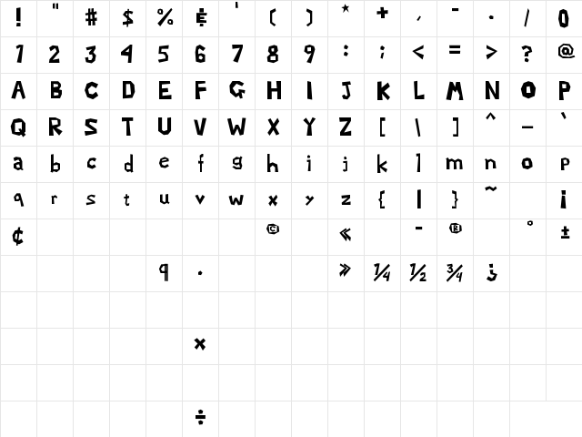 ML2 Regular  glyph index
