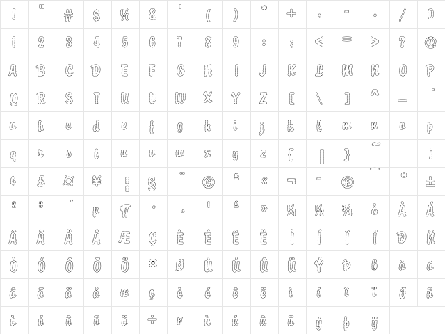 Brody39 Becker Regular  glyph index