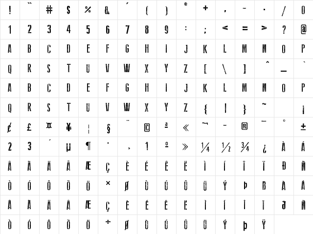 Stencil WW II Regular  glyph index