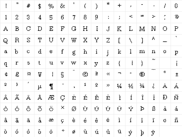 DTCRoughM38 Regular  glyph index