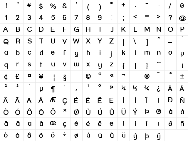 Street Corner Bold Regular  glyph index