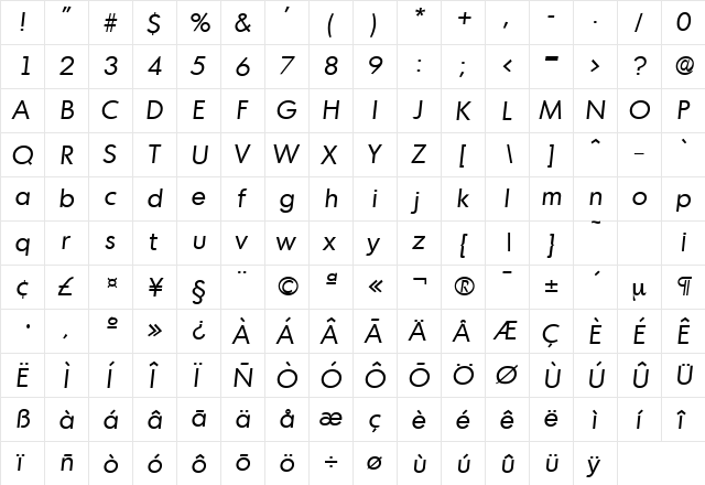Montreal-Serial DB RegularItalic  glyph index