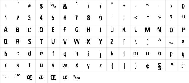 Shot Regular  glyph index