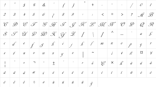 Cancellaresca Script Std Regular  glyph index