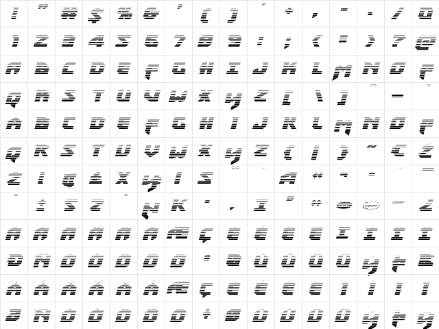 Heavy Copper Gradient Italic Italic  glyph index