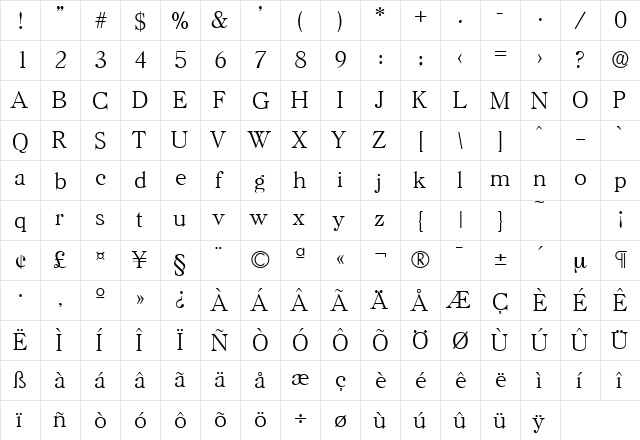 Horsham-Serial-ExtraLight Regular  glyph index