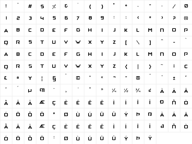 Archena Personal Use Regular  glyph index