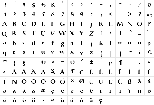 CatullBQ Regular  glyph index