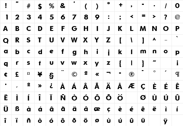 Ornitons Bold  glyph index