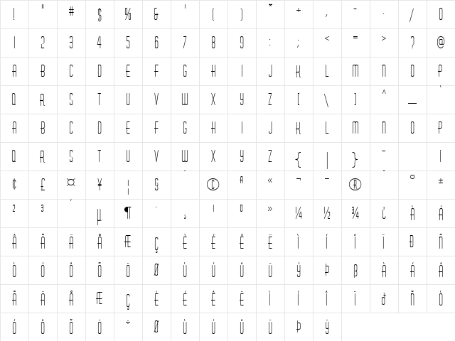 Huxley Vert ICG Regular  glyph index