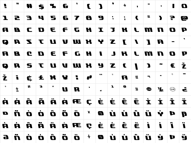 Quickening Condensed Leftalic Condensed Italic  glyph index