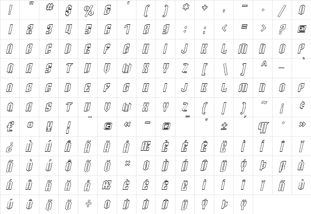 SF Archery Black SC Outline Oblique  glyph index