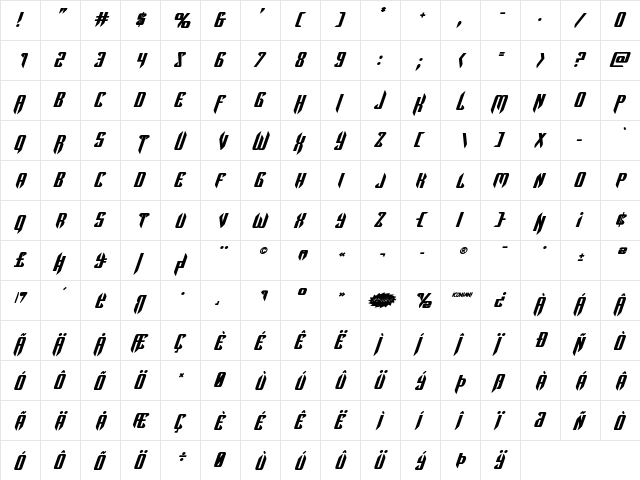 The Immortal Bold Italic Bold Italic  glyph index