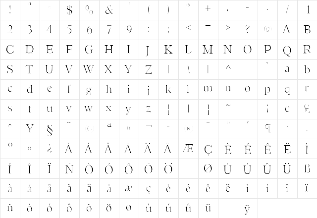 Slimfit SF Regular  glyph index