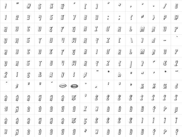 Winter Solstice 3D Italic Italic  glyph index