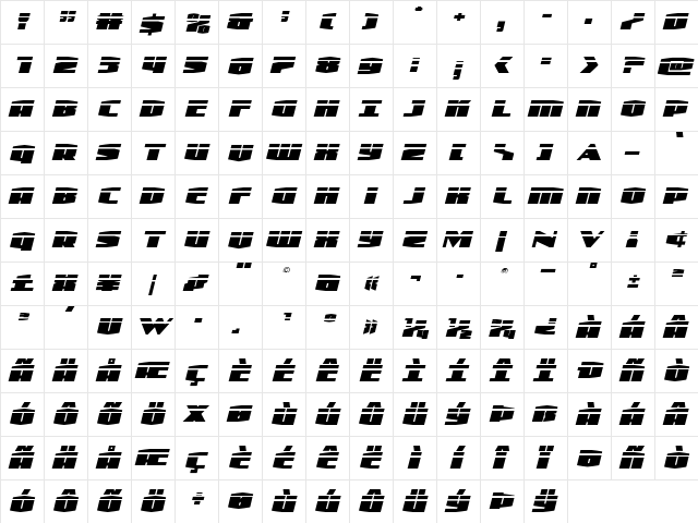 Alpha Century Laser Italic Regular  glyph index