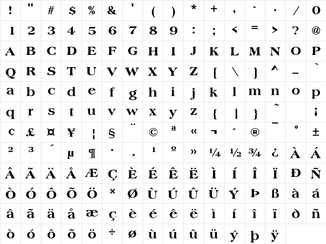 AmericanaTExtBol Regular  glyph index