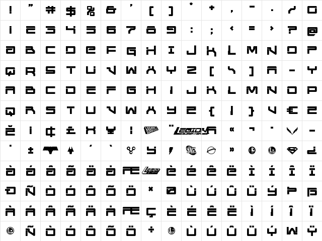 United Planets Bold Bold  glyph index