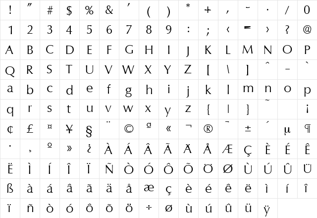 Columbia-Serial-Light Light  glyph index
