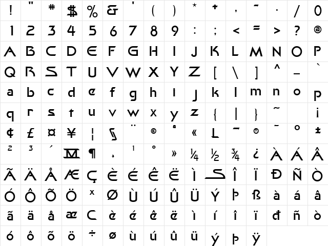 Khan Regular  glyph index
