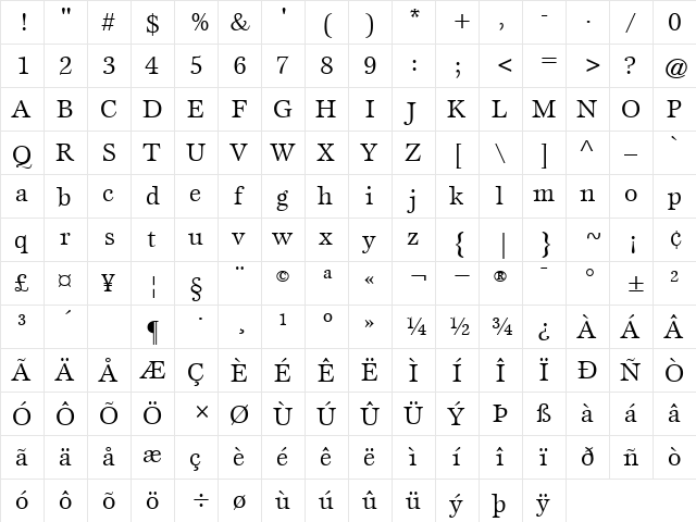 Esprit Book  glyph index