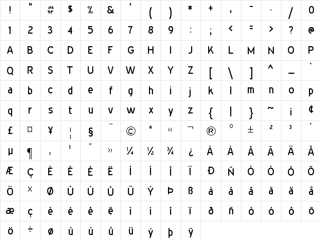 Wevli Condensed Medium  glyph index