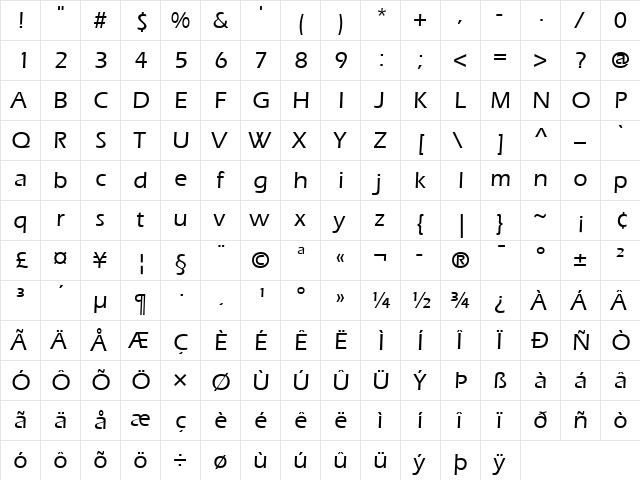 Eras LT Medium Regular  glyph index