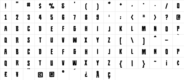 Population Zero BB Regular  glyph index