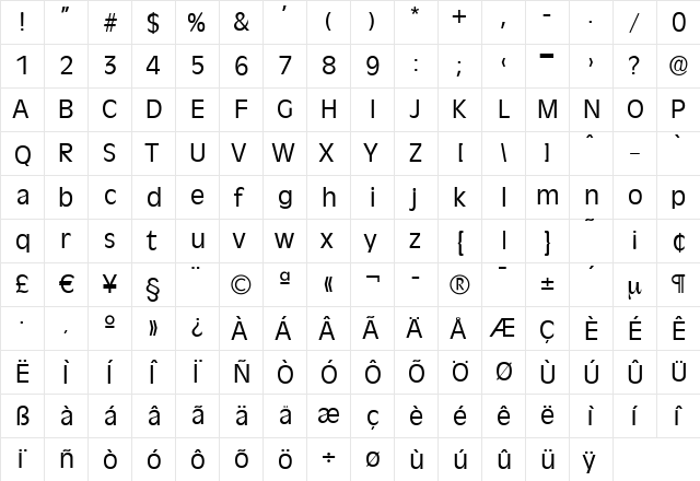 ArthurBecker Regular  glyph index