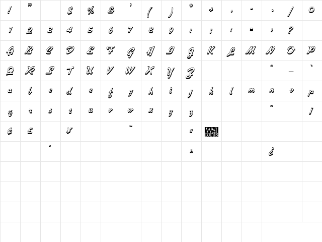GallanteOutline Regular  glyph index