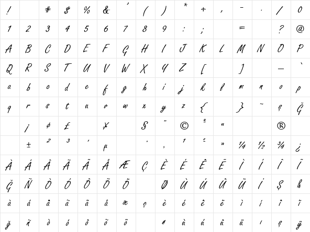Freeport Plain  glyph index