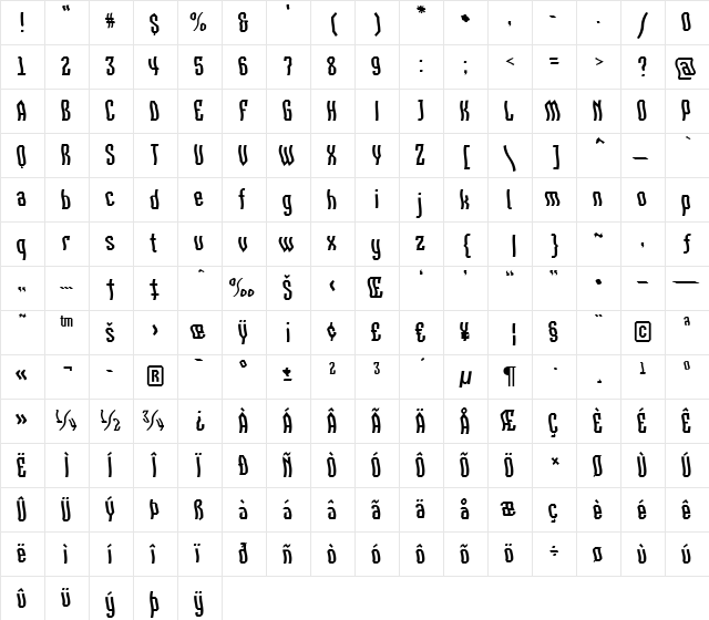 a_VizoraWvd Regular  glyph index