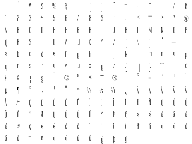 Labtop Upper Regular  glyph index