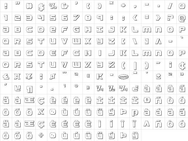Ozda 3D Regular  glyph index