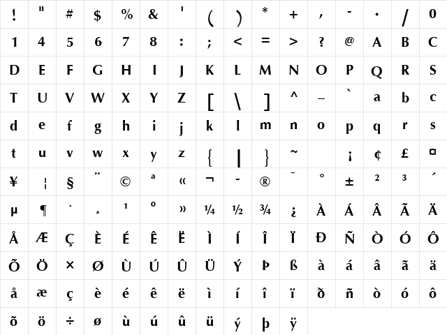 Jalal LT Bold  glyph index