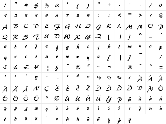 Script-P650 Regular  glyph index