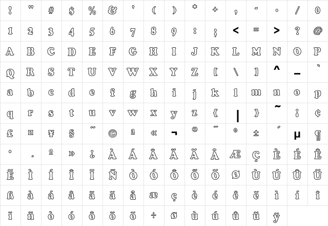 CooperBlackEF-BoldCondOutline Regular  glyph index