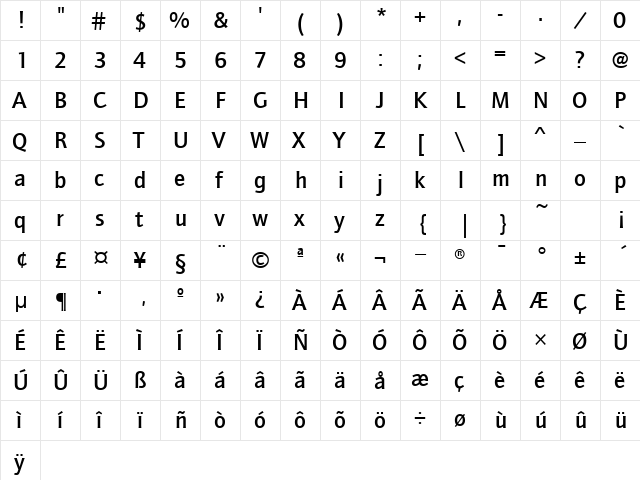 QuaySansMdITCTT Regular  glyph index