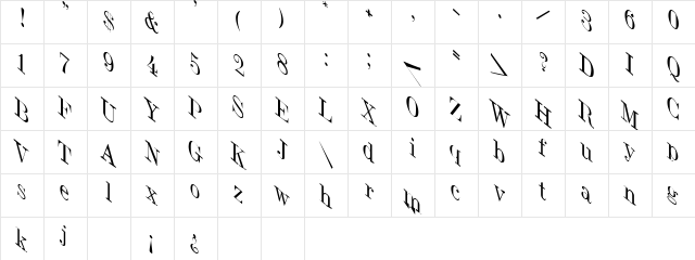 Jumble Italic  glyph index